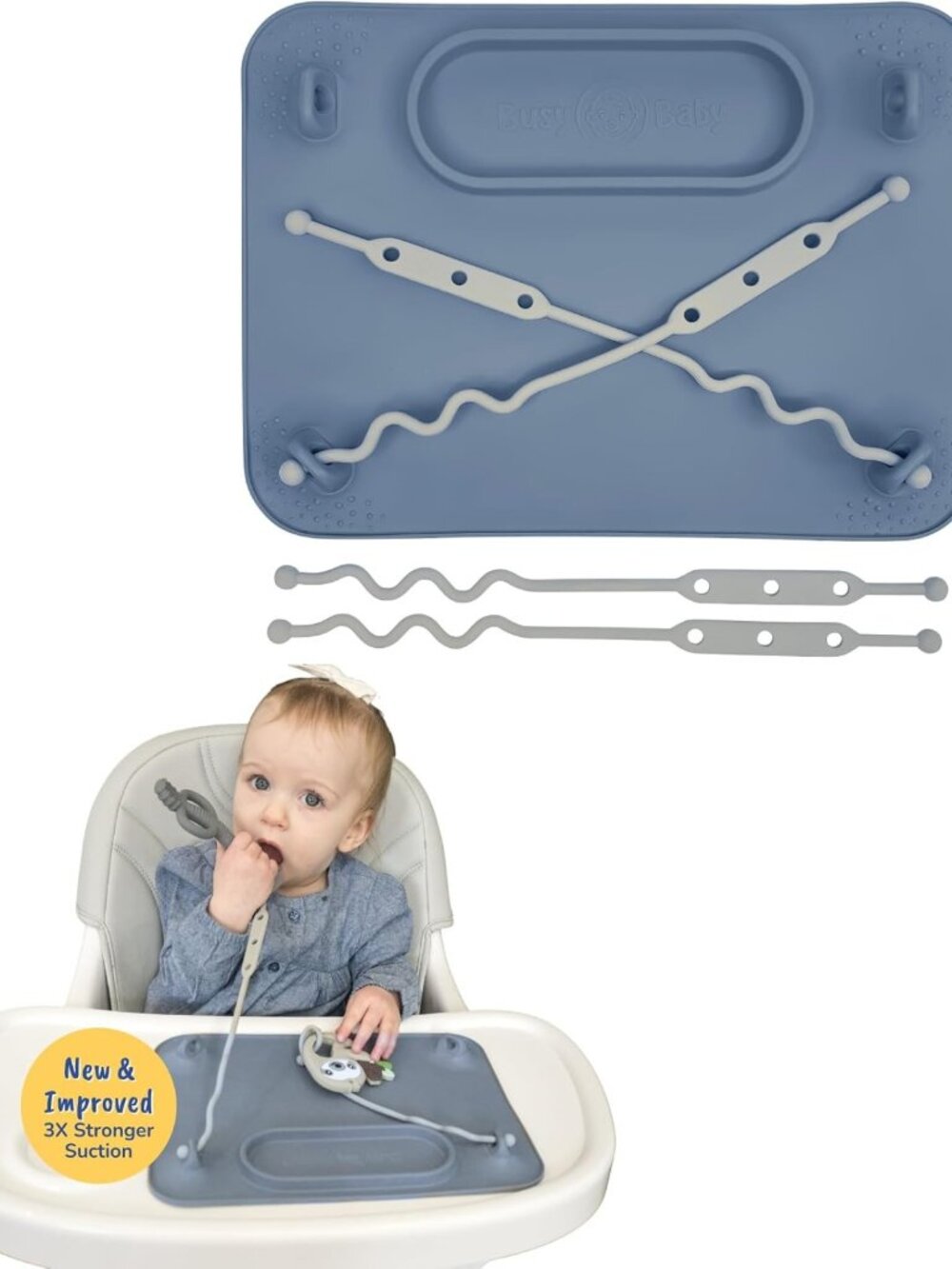 Silicone Baby Feeding Mat with Suction Cups & 4 Straps - Non-Slip, Easy Clean